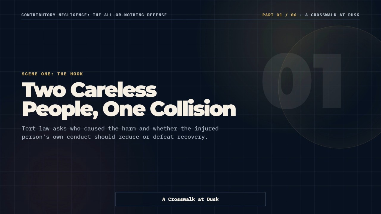 Contributory negligence lesson showing two careless people and one collision